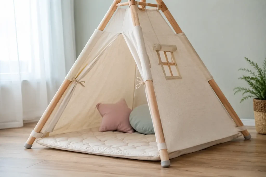  Stabilne tipi z gładkimi drążkami, dolnym stabilizatorem, matą i zdejmowanym bawełnianym poszyciem