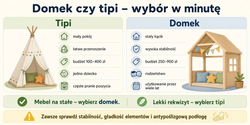 Szybki wybór według metrażu, mobilności, liczby dzieci, budżetu i sposobu zabawy