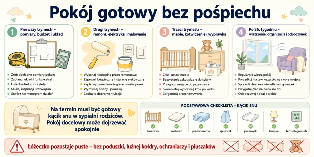 Pierwszy trymestr – plan, drugi – remont, trzeci – meble, ostatnie tygodnie – organizacja i odpoczynek