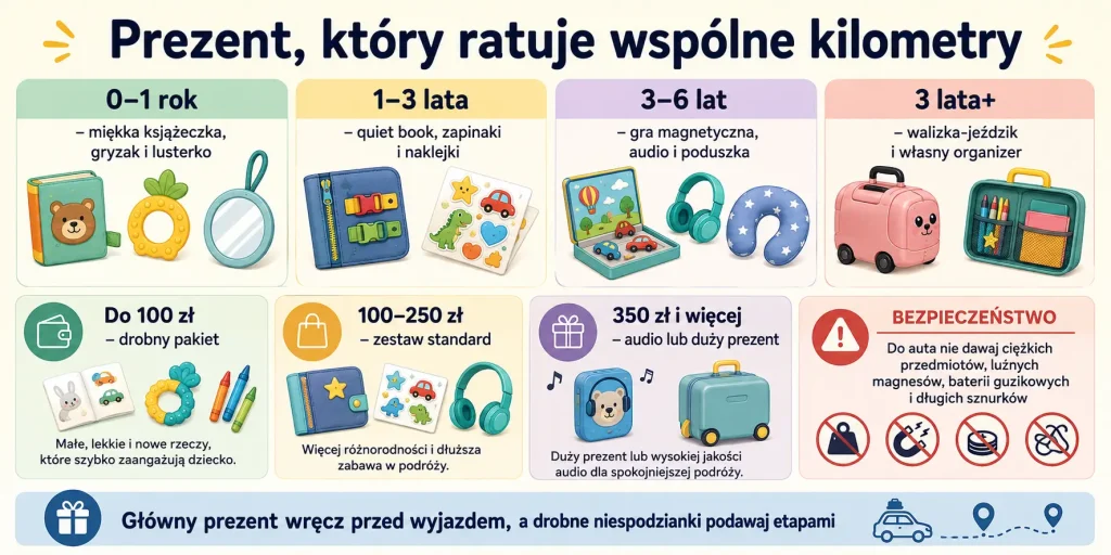 lekki, dopasowany do wieku, używany bez pomocy kierowcy i podawany dziecku etapami