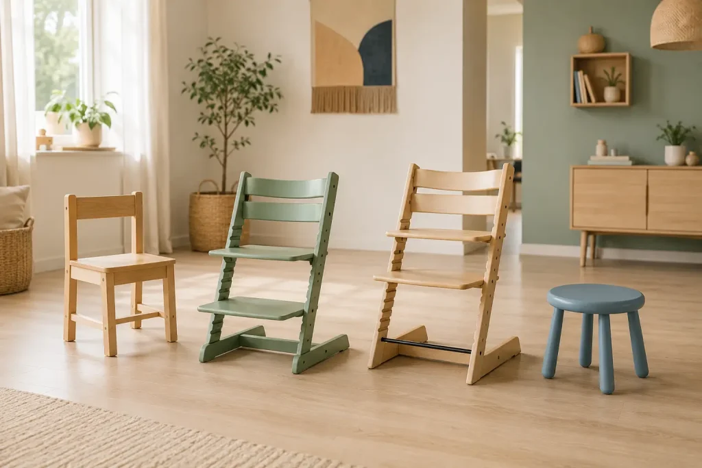 klasyczne krzesełko, model regulowany, krzesło rosnące i taboret