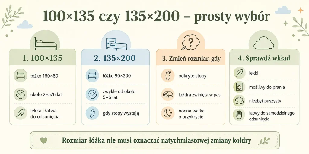 Dopasowanie do łóżka i wieku, sygnały zmiany, lekki wkład oraz bezpieczny okres przejściowy