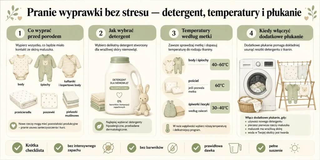 Pranie wyprawki bez stresu — detergent, temperatury i płukanie