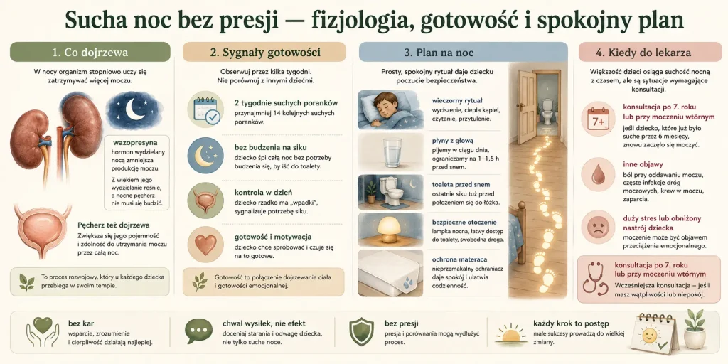 Sucha noc bez presji — fizjologia, gotowość i spokojny plan