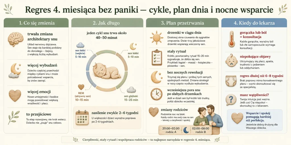 Regres 4. miesiąca bez paniki — cykle, plan dnia i nocne wsparcie