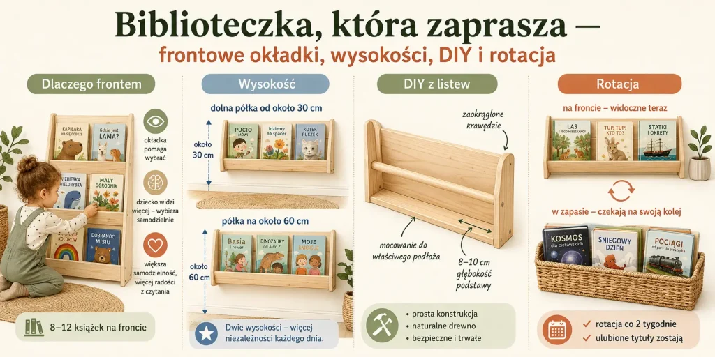 Biblioteczka, która zaprasza — frontowe okładki, wysokości, DIY i rotacja