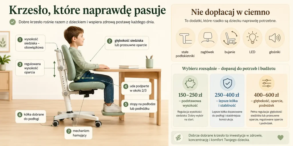 trzy regulacje obowiązkowe, podnóżek, bezpieczne kółka i test przed zakupem