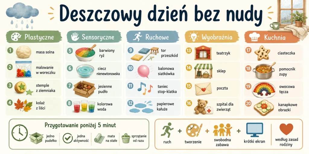 20 pomysłów w pięciu blokach, pudełko gotowe w pięć minut oraz równowaga między ruchem, tworzeniem i odpoczynkiem