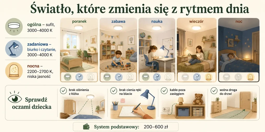 trzy warstwy oświetlenia, pięć scen, temperatury barwowe oraz rozmieszczenie lamp