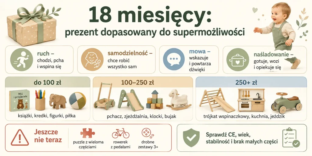 chodzenie i wspinanie, pierwsze „sam”, rozwój mowy, trzy budżety oraz lista rzeczy, z którymi warto jeszcze poczekać.